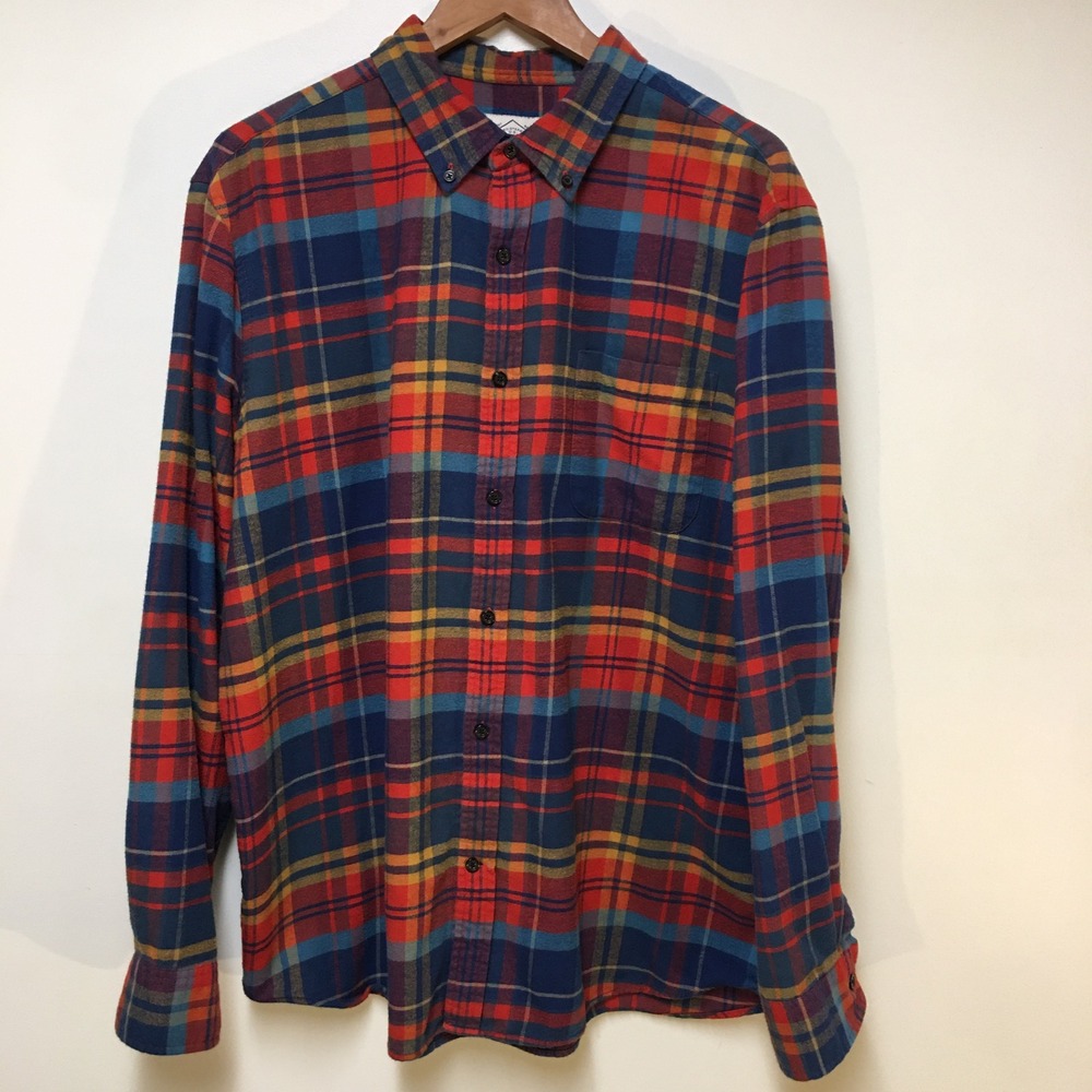 St John's Bay Flannel Shirt Men XL Red Blue Plaid Long Sleeve Super Soft Outdoor